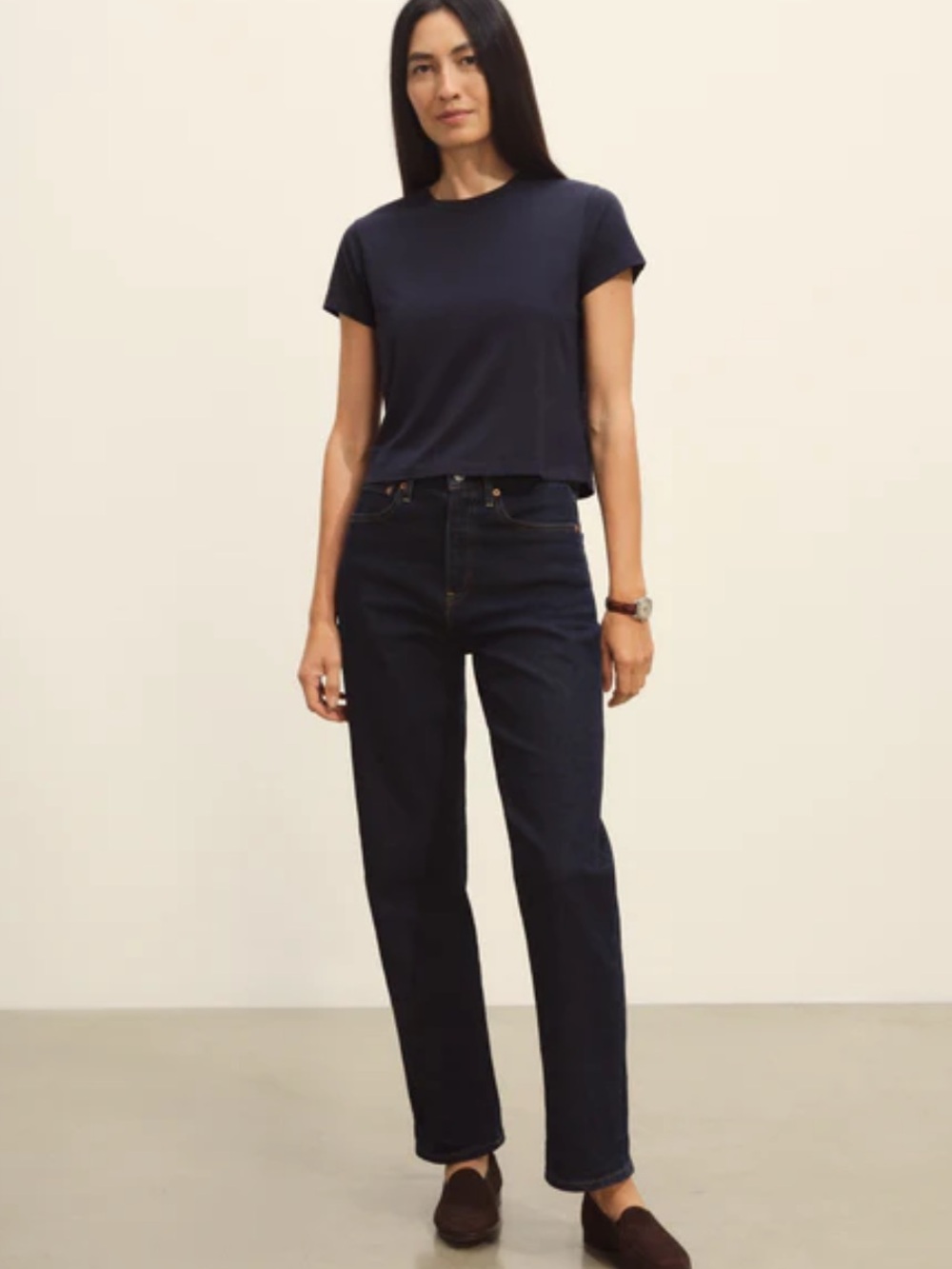 BUCK MASON pima boxy crew tee dark blue size S